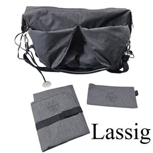 Lassig Neckline Diaper Bag Charcoal Gray Recycled Polyester with Changing Mat